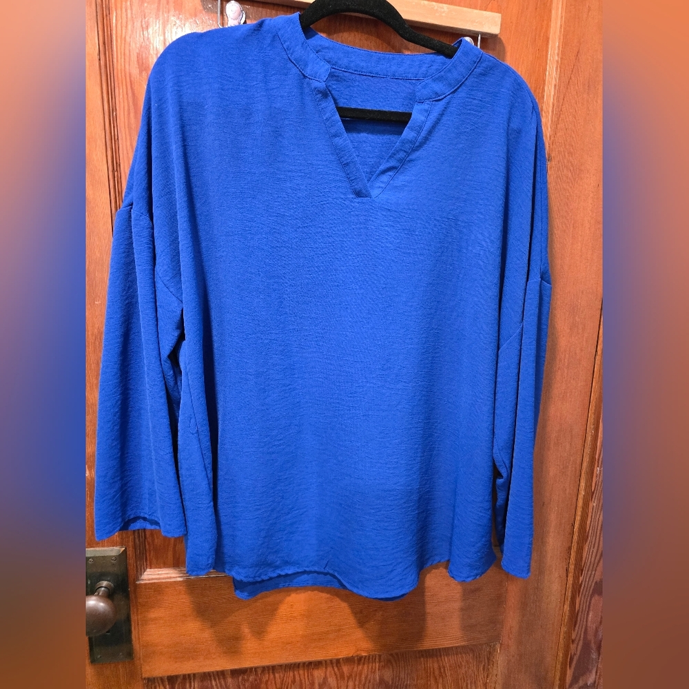 SHEIN Royal Blue V-Neck Long Sleeve Blouse